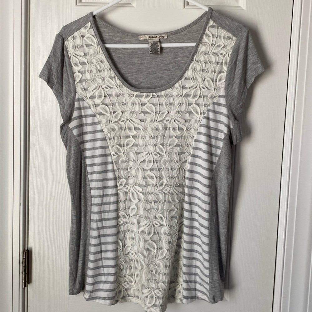 Grey and White Stripe with Lace shirt